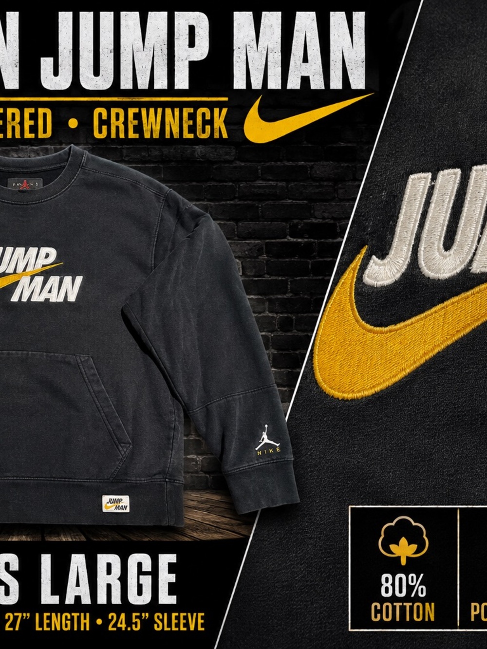 Jordan Black Crewneck Sweater with Gold Accents